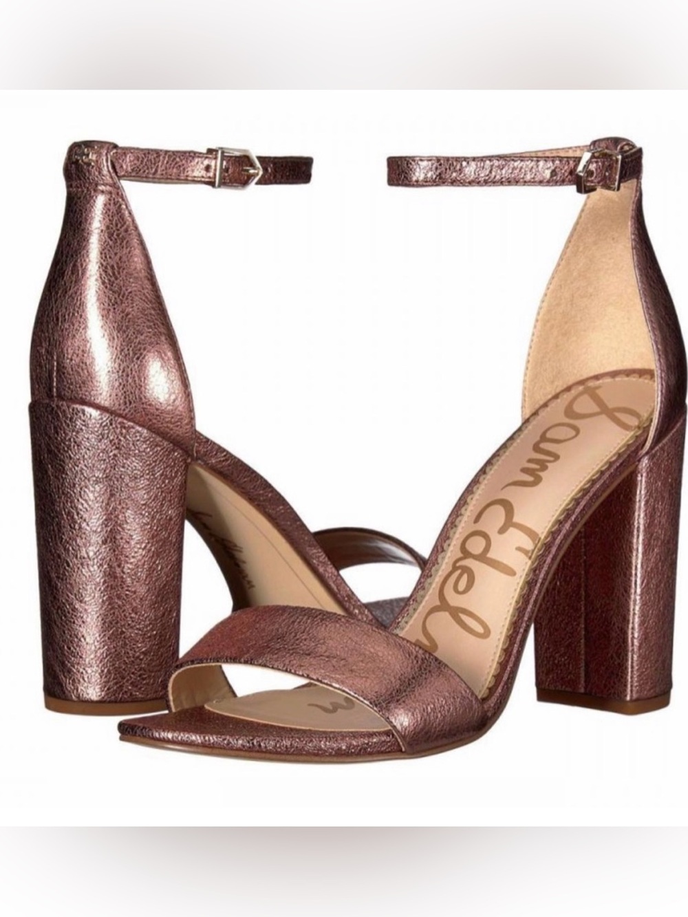 Sam Edelman Yaro Metallic Rose Gold Block Heel sandals - 8.5 - Picture 1 of 8